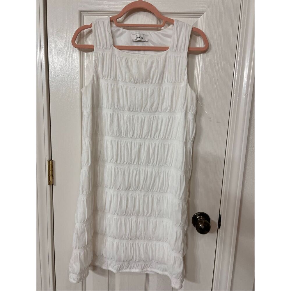Sadie & Sage Women's Shirred Sleeveless Square Neck Shift Dress White Size Small